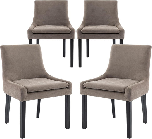 COLAMY Modern Dining Chairs Set of 4, Upholstered Corduroy Accent Side Leisure Chairs with Mid Back and Wood Legs for Living Room/Dining Room-Camel
