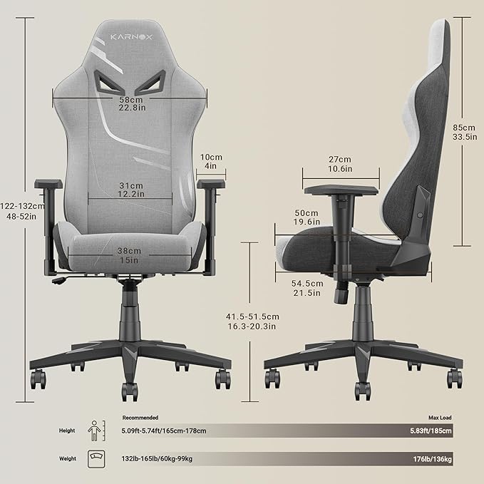 KORNOX Gaming Chair Fabric Ergonomic for Adults, Office Chair High Back,Desk Chair Racing,Task Chair Cloth Adjustable Swivel,Game Chair with Headrest and Lumbar Support for Teens,Silver Grey