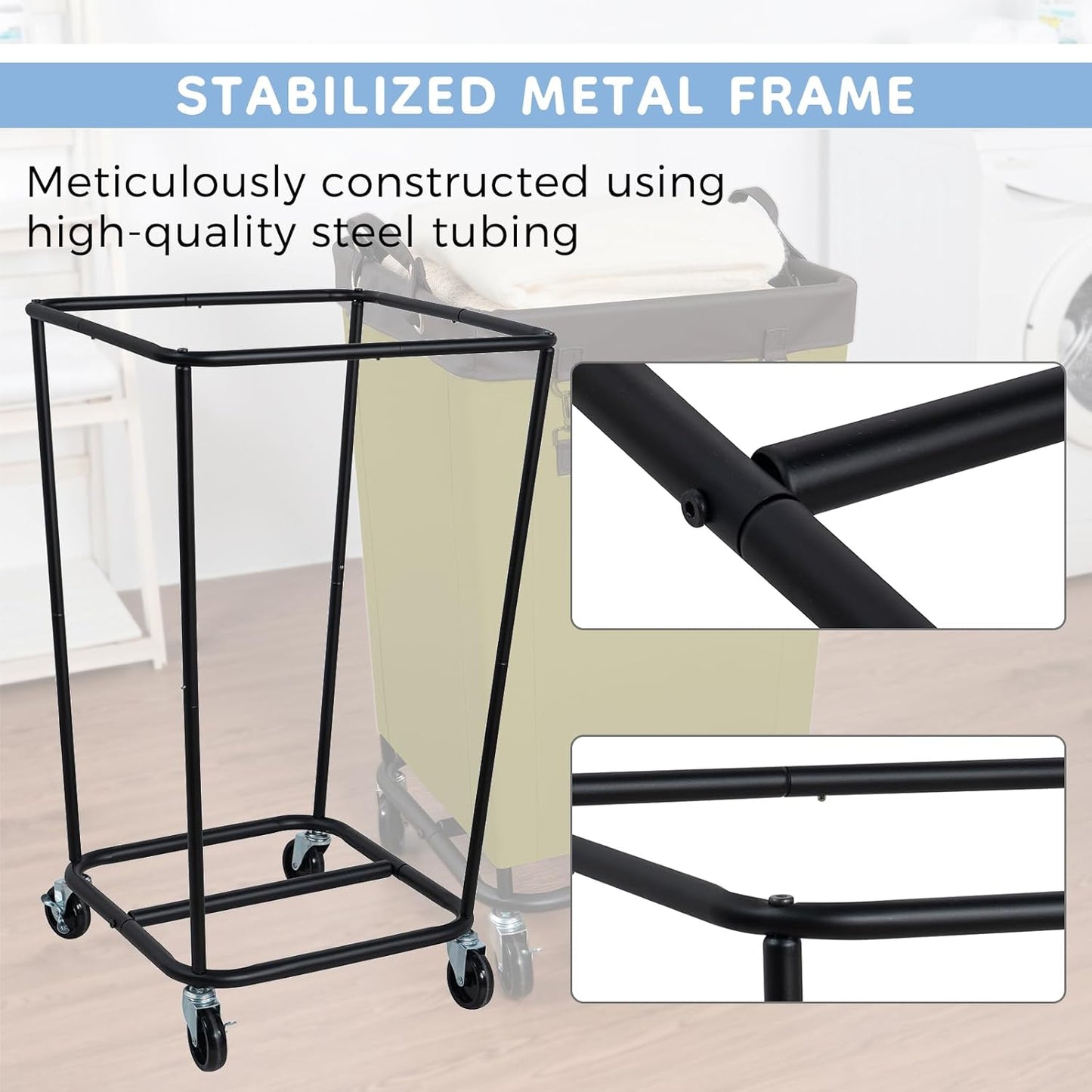 FLYBOX Laundry Hamper with Wheels, 160L Capacity, Steel Frame, Removable Canvas Bag, Dark Green