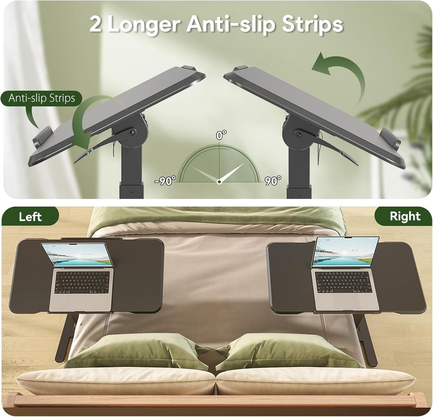 Rolling Laptop Desk, Mobile Standing Desk Height Adjustable, 180° Tiltable Overbed Bedside Table, Portable Computer Desk with Wheels, Foldable Laptop Cart for Home Office, Black