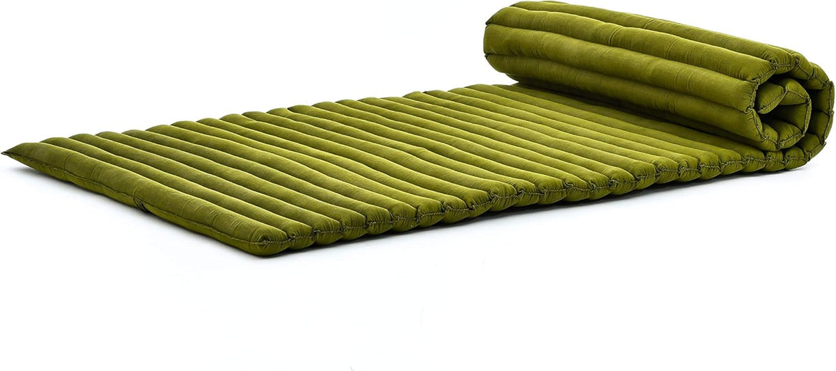 Leewadee - Foldable Floor Mattress - Japanese Roll Up Futon -Trifold Tatami Mat- Guest Floor Bed - Camping Mattress - Thai Massage Mat, Kapok Filled, 75 x 28 inches, Green