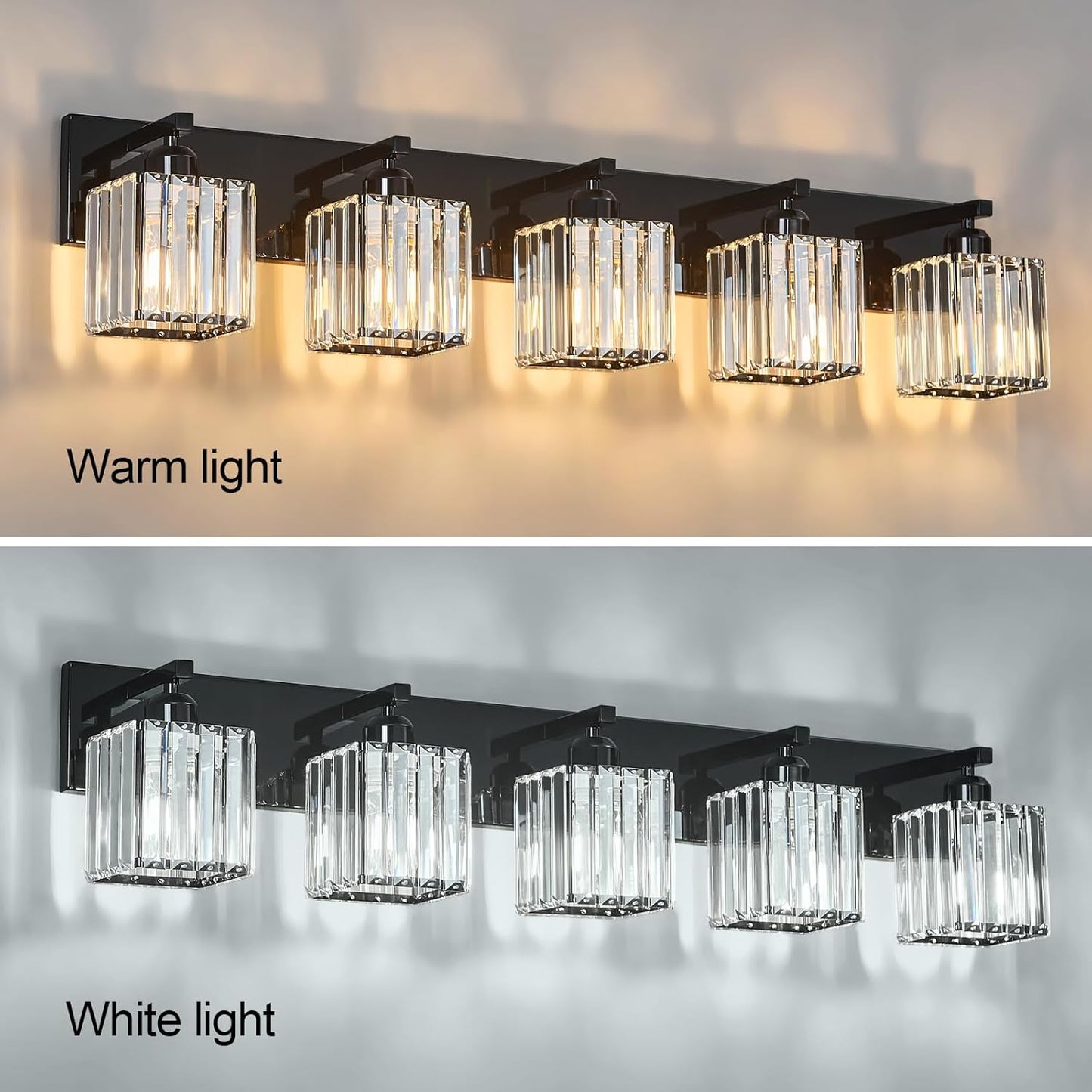 Modern Bathroom Vanity Light 5-Lights Plating Black Crystal Bathroom Wall Light Vanity Light Fixtures