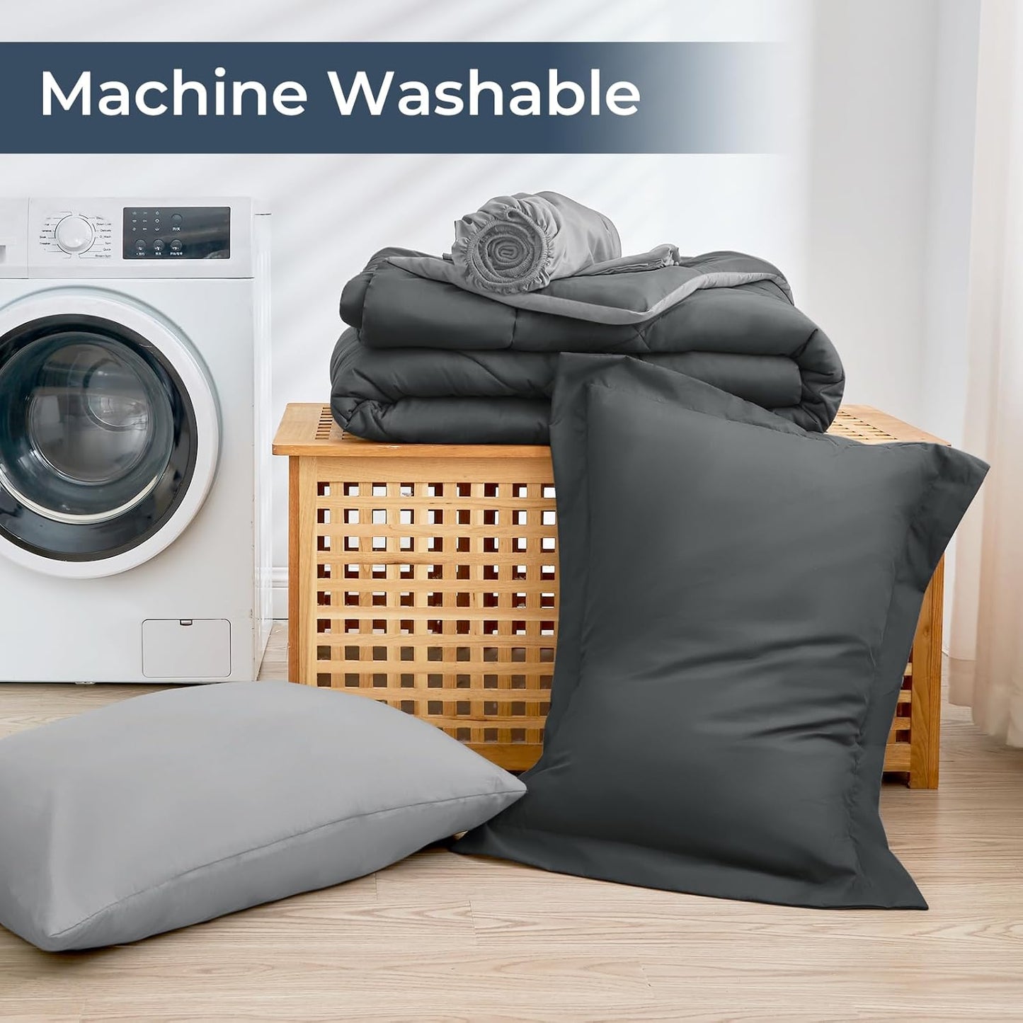 HEVUMYI Twin-XL Comforter Set - 5-Piece All Season Bed in a Bag Twin-XL, Ultra Soft Bedding Set with Comforter, Flat Sheet, Fitted Sheet, Pillowcases, Pillow Shams, Dark Grey & Light Grey