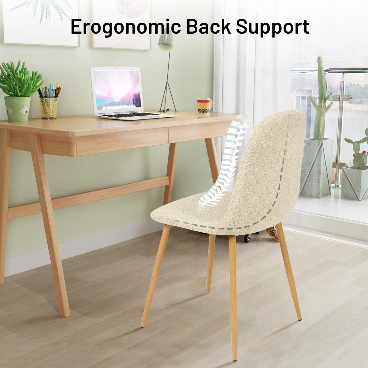 FurnitureR Dining Chairs Set of 4, Upholstered Chenille Fabric Dining Room Seating with Sturdy Metal Legs, Armless Mid-Back Side Chairs for Kitchen, Living Room, Bedroom, Home Office, Beige Cream