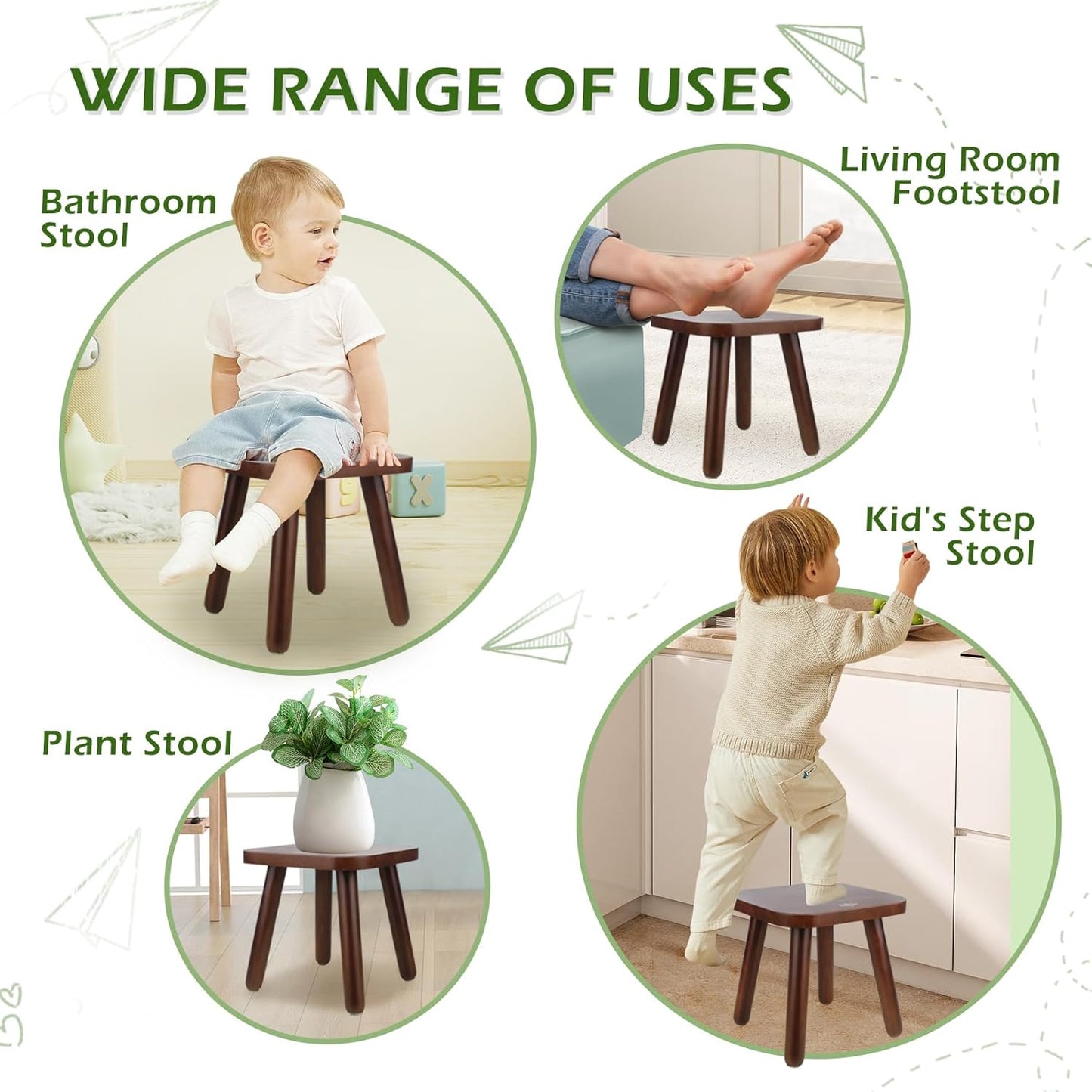 BEE&OAK Wooden Step Stools for Adults, Solid Rubber Wood Non-Slip Step Foot Stool, Heavy Duty 300 lbs One Step Stool for Bedroom, Bathroom, Kitchen (Dark-Walnut, 9.25" (D) x 9.25"(W) x 8.86"(H))