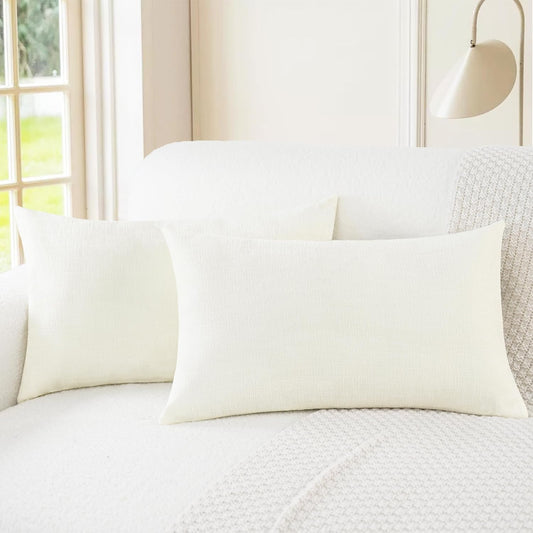 CaliTime Throw Pillow Covers Decorative 16 X 26 Inches Pack of 2 Cozy Chenille Cushion Cases for Couch Sofa Bed Living Room Home Cream