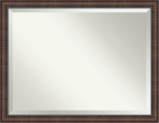 Amanti Art Brown Bathroom Mirror for Over Sink, 34x44 Caleb Brown Rectangle Vanity Mirror, X-Large Rustic Farmhouse Frame, Hangs Horizonally and Vertically, Bathroom Wall Decor, Beveled Edge