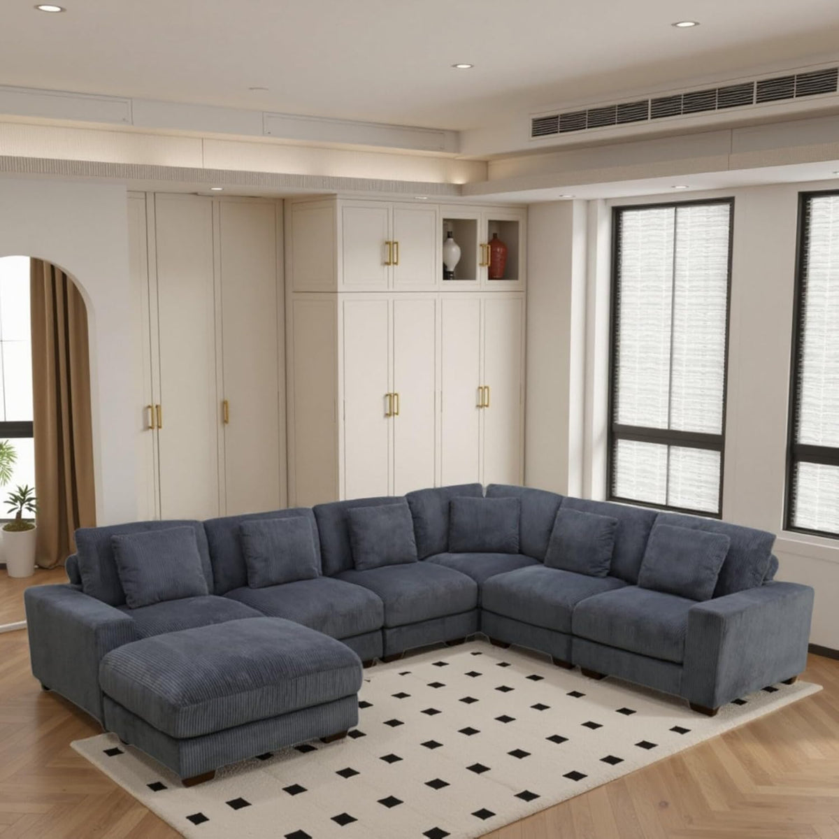 L Shaped Sectional Couches for Living Room, Stylish Sectional Loveseat Sofa with Ottoman & Deep Seats, Living Room Furniture Home Sofa for Adults, Light Gray