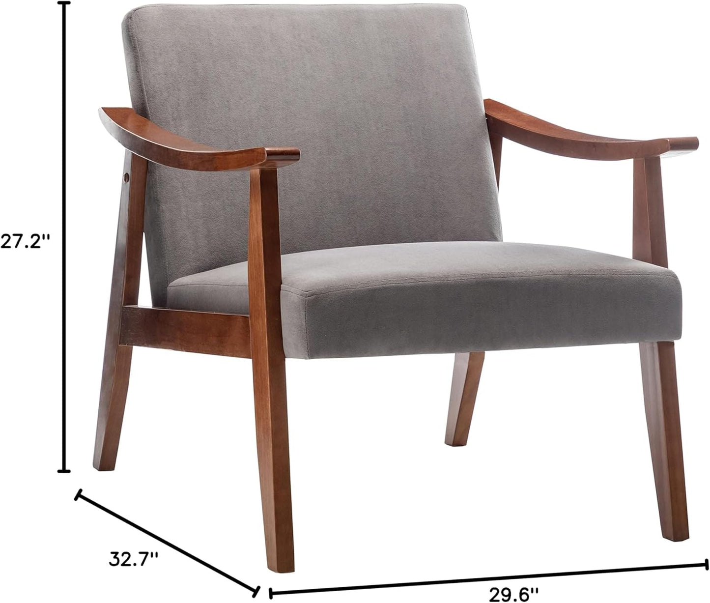 Container Furniture Direct Accent Chair with Velvet Upholstery and Solid Wood Frame, Classic Mid-Century Modern Living Room Furniture for Extra Seating, Grey
