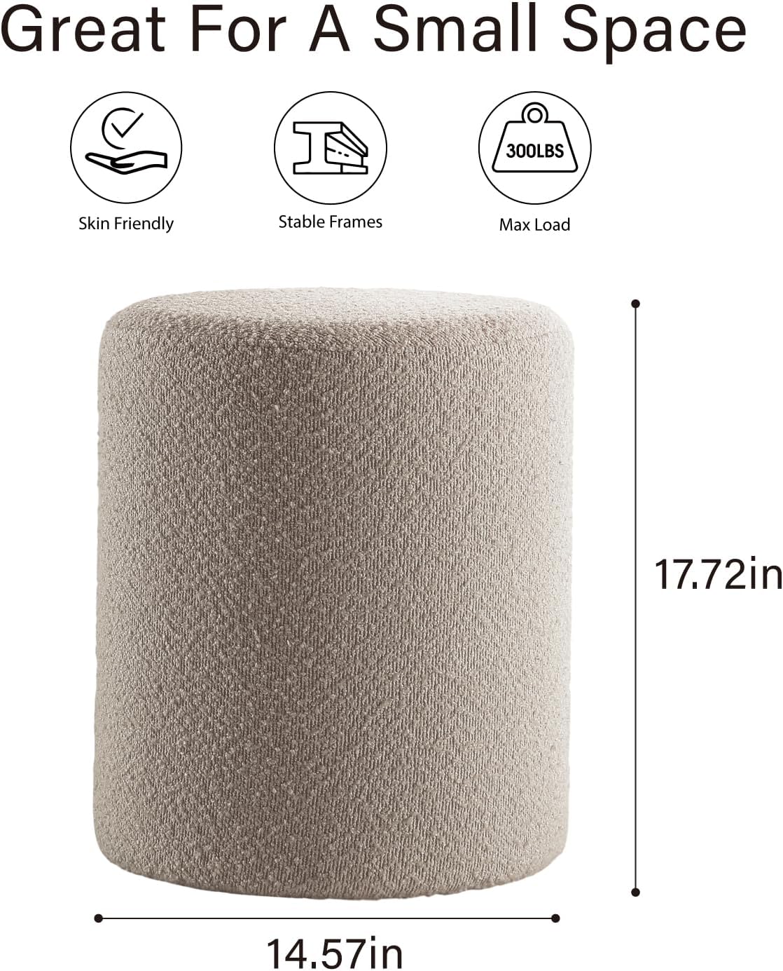 Get Set Style Modern Round Ottoman with Soft Padded Seat, Vanity Stool for Makeup, Upholstered Footrest Stool Ottoman Foot Stool for Living Room, Bedroom，White