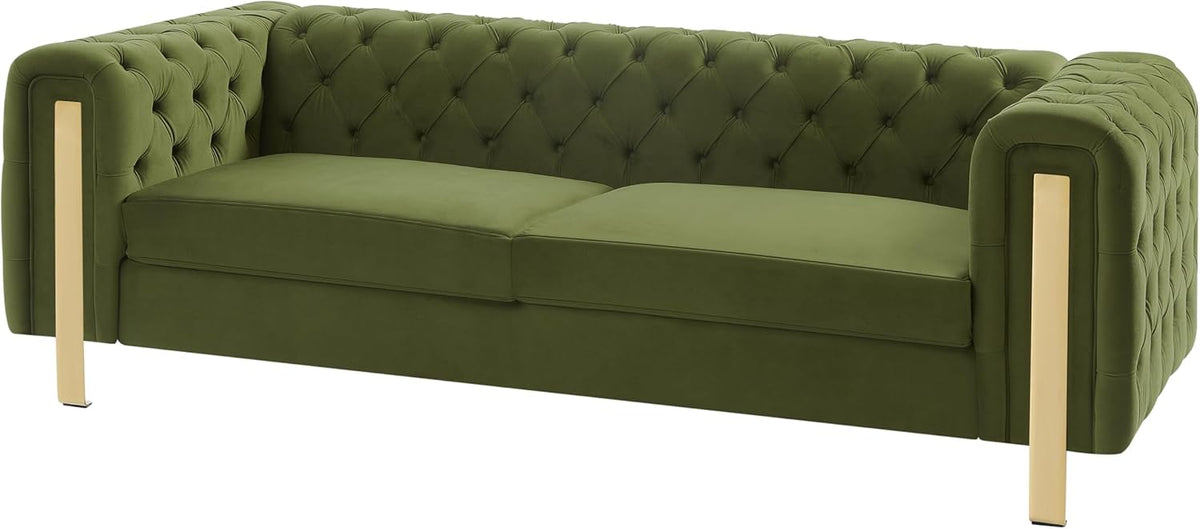 Merax Comfy 3-seat Sofa with Tufted Back and Arm and Gold Iron Legs, Modern Couch for Living Room, Bedroom, Apartment, Office, Green