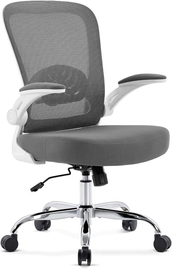 Office Chair,Ergonomic Mesh Desk Chair with Adjustable Lumbar Support,Computer Chair with Flip-up Armrests, Rolling Executive Chairs, Home Office Chair(Grey)