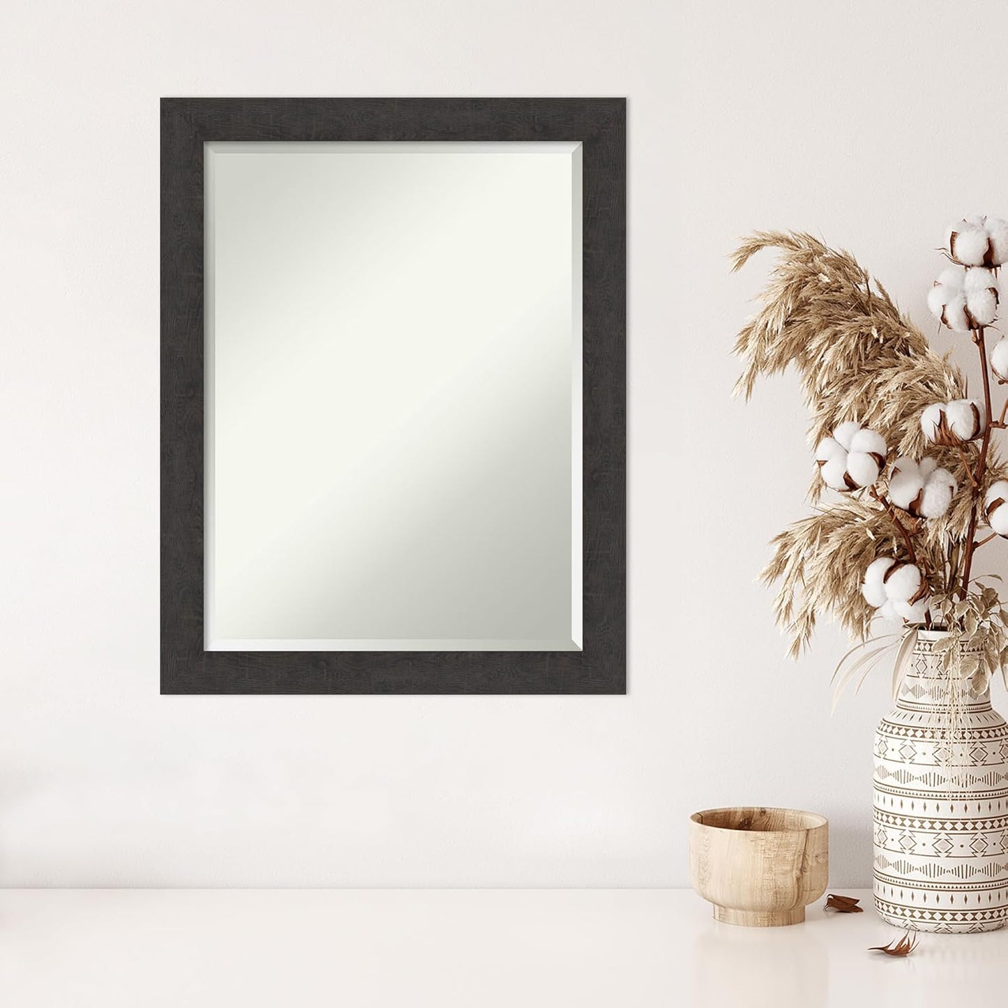 Amanti Art Brown Wall Mirror 28x22 Rustic Plank Espresso Narrow Rectangle Bathroom Mirror for Wall Decor Living Room, Medium Rustic Farmhouse Frame, Hangs Horizonally and Vertically, Bathroom Decor