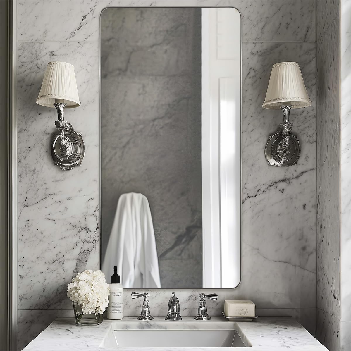 ANDY STAR Chrome Bathroom Mirrors for Over Sink, 24x48 Inch Polished Silver Mirror for Wall, Rectangular Metal Framed Vanity Mirror -Modern Clean Design with Superior Stainless Steel Frame