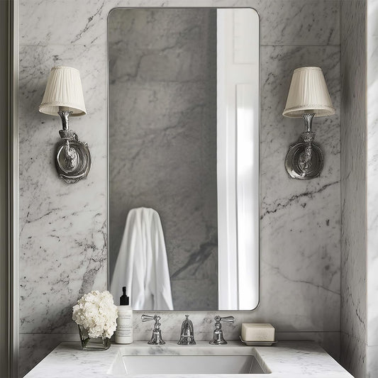 ANDY STAR Chrome Bathroom Mirrors for Over Sink, 24x48 Inch Polished Silver Mirror for Wall, Rectangular Metal Framed Vanity Mirror -Modern Clean Design with Superior Stainless Steel Frame