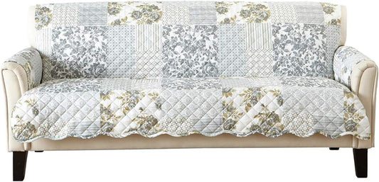 Patchwork Scalloped Printed Furniture Protector Stain Resistant Sofa Cover (Sofa, Grey)