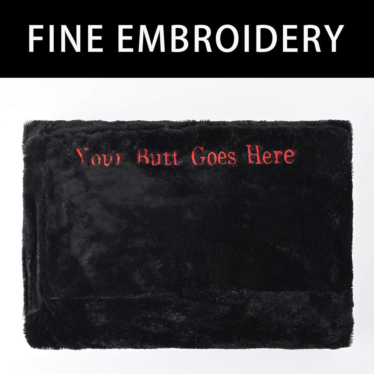 BCU Bean Bag Cover with Embroidered Words Comfy Beanbag Chair for Adults Without Filler Faux Fur Lazy Sofa Cover for Living Room Chairs, Black, 3.5FT