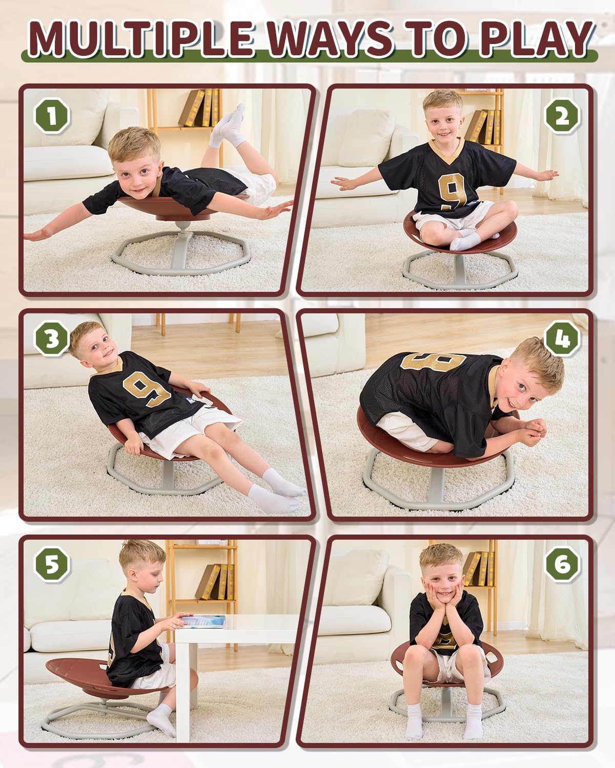 KidBloom Spinning Chair for Autistic Kids, Football Sensory Toys for Kids with Autism, Upgrade Handle Autism & ADHD Sensory Chair