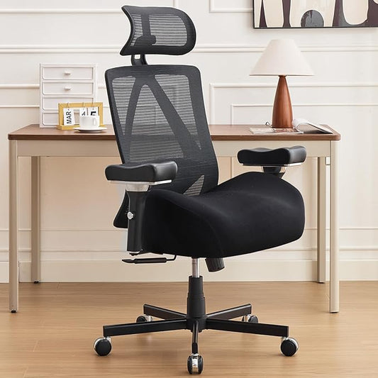 Office Chair 500lbs, Ergonomic Desk Chair with W Thick Cushion & 4D Armrest, Executive Mesh Desk Chair with Adjustable Lumbar Support, 2D Headrest, Swivel Task Chairs for Home Office Gaming, Black