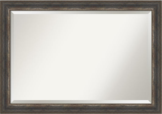 Amanti Art Brown Wall Mirror 29x41 Alta Rustic Char Rectangle Bathroom Mirror for Wall Decor Living Room, Large Rustic Farmhouse Frame, Hangs Horizonally and Vertically, Bathroom Decor, Beveled Edge