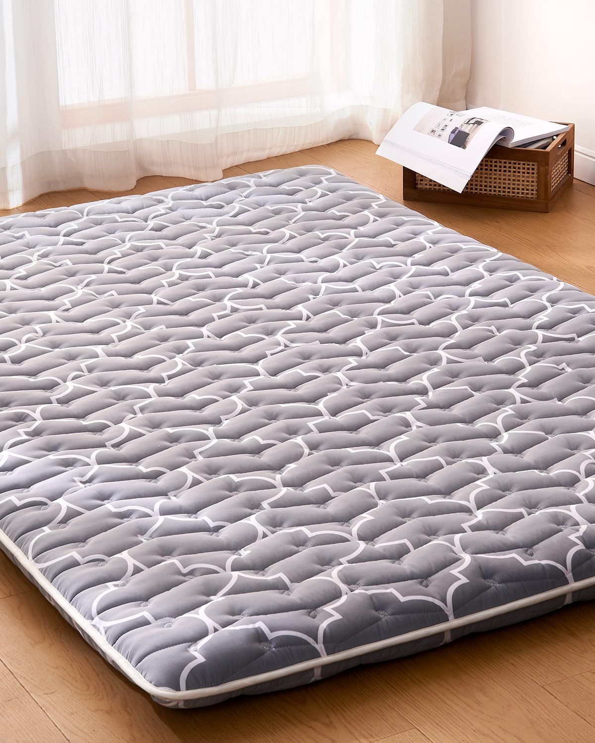 6th Generation Japanese Floor Futon Mattress - Extra-Thick 9-Layer Modern Futon with 100% High-Density Foam, Portable Floor Mattress Sleeping Pad for Adults, Guest Room, Dormitory, Full Size (54"X80")