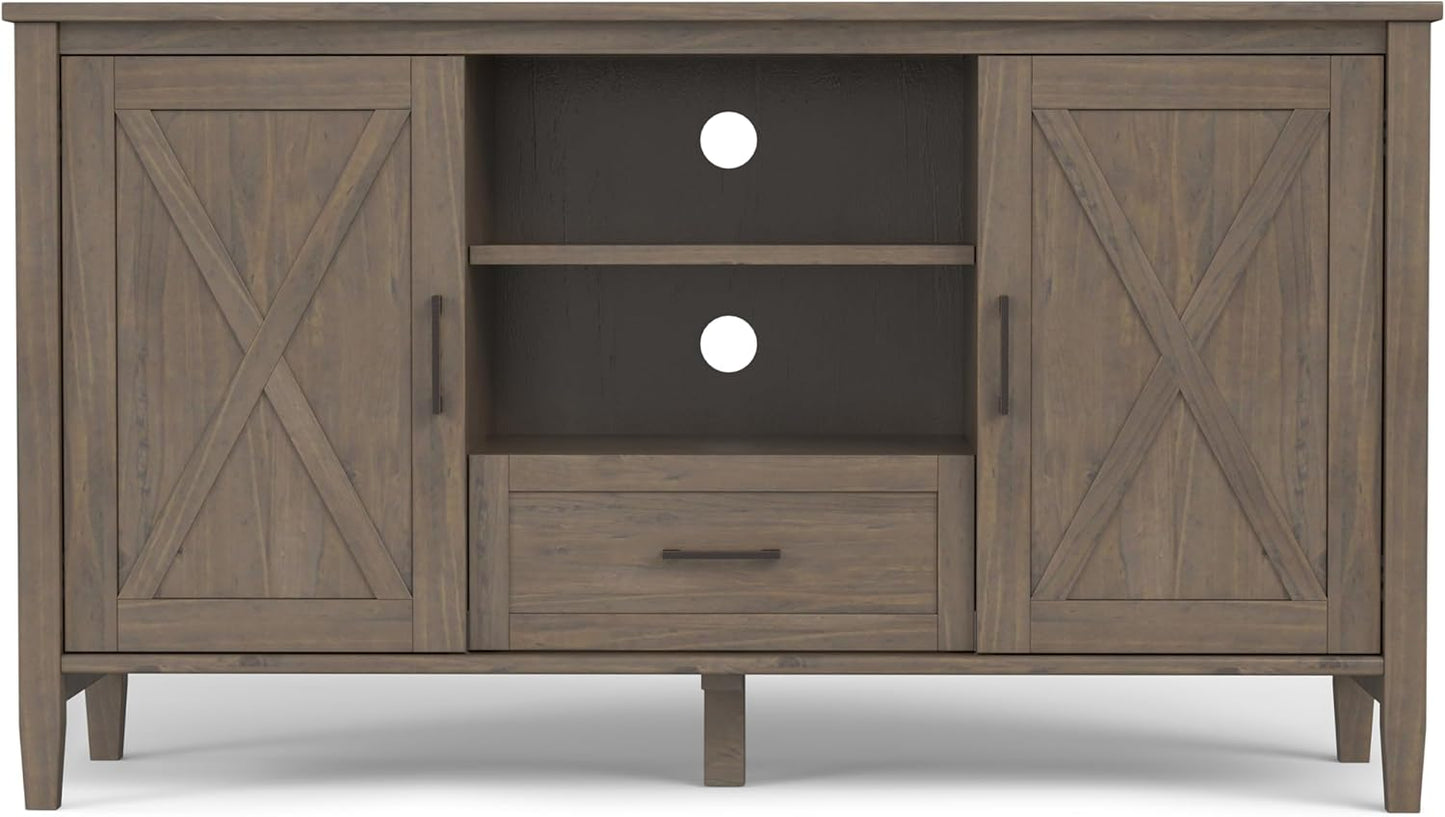 SIMPLIHOME Ela Solid Wood 53 inch Wide Transitional TV Media Stand in Smoky Brown for TVs up to 60 inches for The Living Room and Entertainment Center