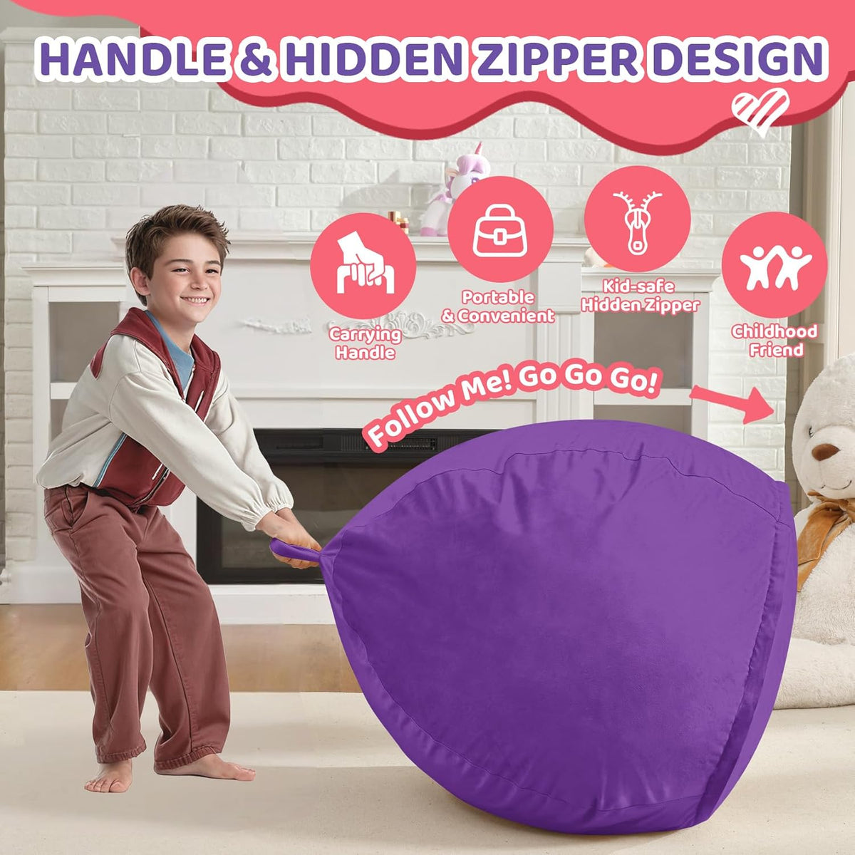 2FT Bean Bag Chair, Comfy Bean Bag Chairs with Memory Foam Filled, Fluffy Beanbag Sofa with Dutch Velvet Cover, Teardrop BeanBag Chairs for Living Room, Playroom - Purple
