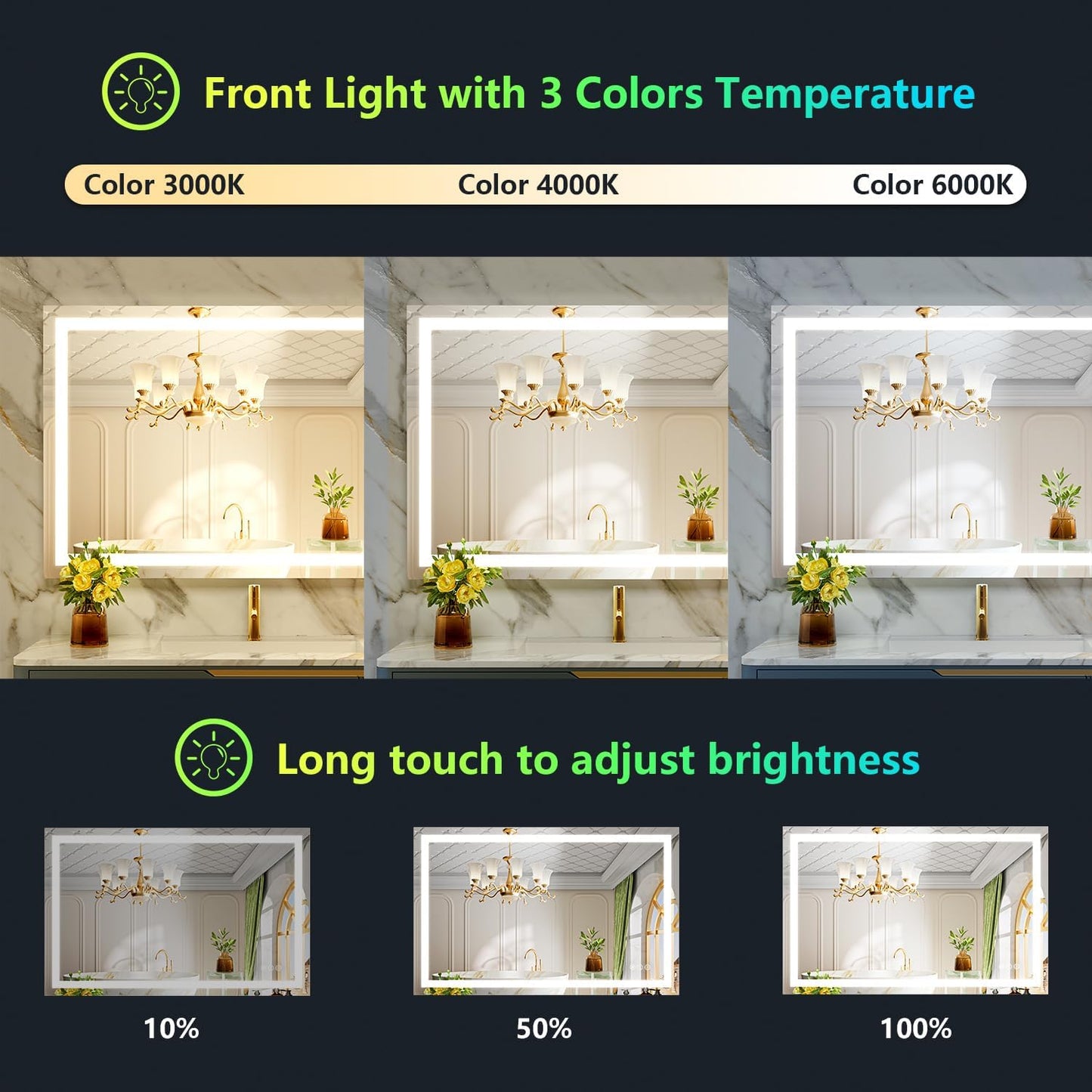 44x30 Inch RGB LED Bathroom Mirror Front Light and RGB Backlit Lighted Vanity Mirror for Bathroom Wall Mounted Dimmable Anti Fog Memory Shatter-Proof IP54 Waterproof Horizontal/Vertical