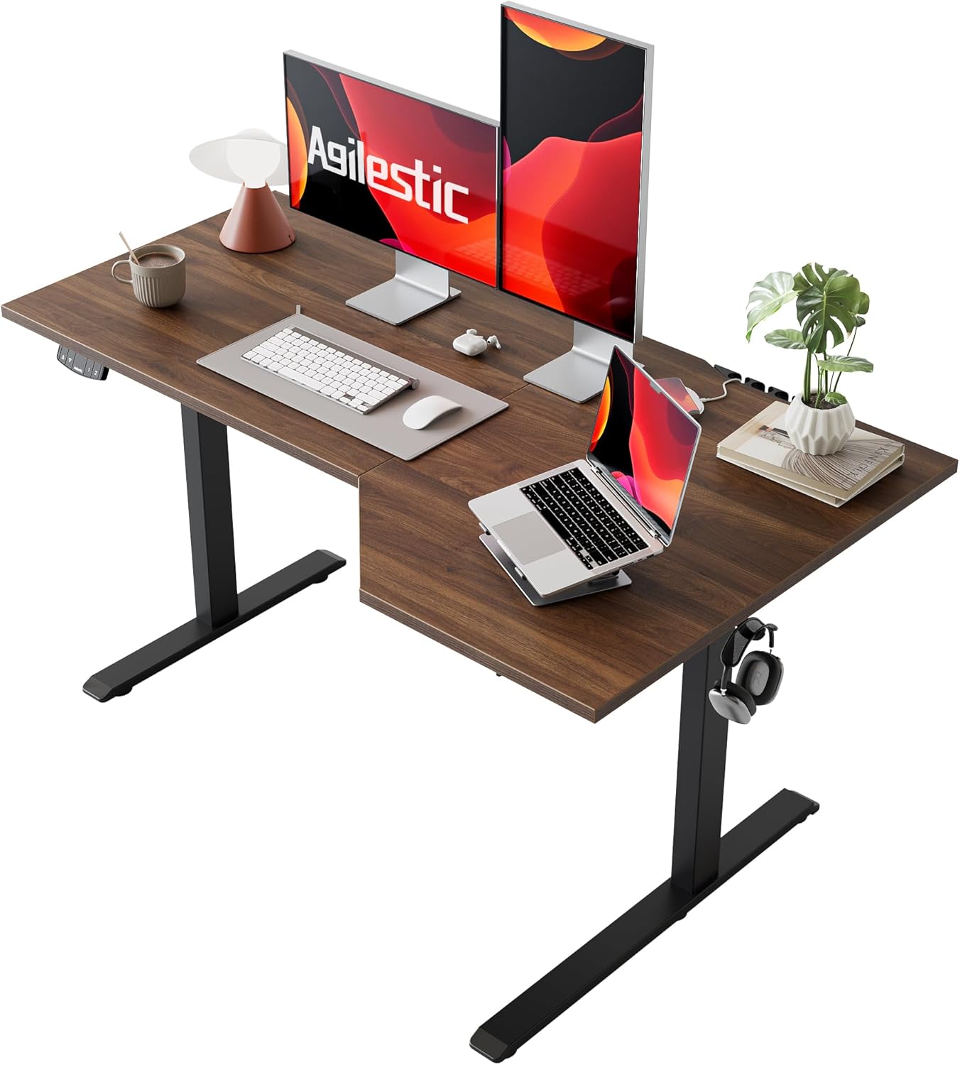 Agilestic Electric Standing Desk, L-Shaped 55 Inches Height Adjustable Desk, Sit and Stand up Desk for Work Office Home, Ergonomic Rising Computer Table for Home Office with Splice Board, Dark Walnut