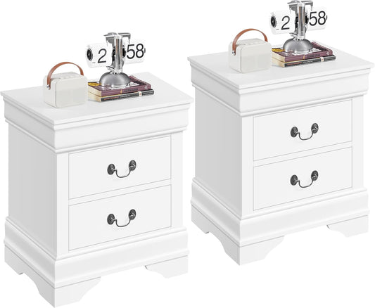Yaheetech Fully-Assembled Nightstands Set of 2, 2-Drawer Nightstands Large Classic Bedside Tables with Storage, Wooden Painted Storage Cabinet for Bedroom, 21.5" L×16" W×24.5" H, White