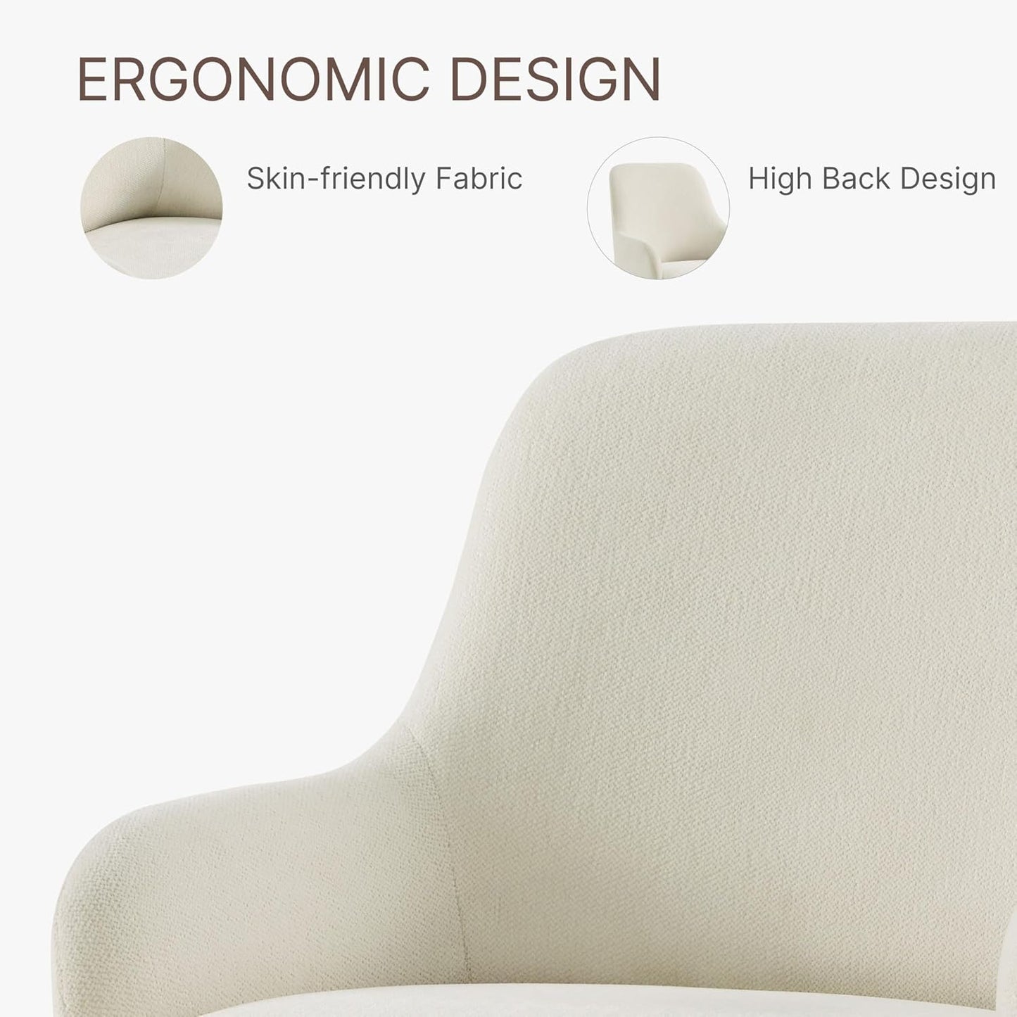 Swivel Dining Chair Set of 1, Mid Century Modern Chair Fabric Upholstered Armchair with Armrest & Ergonomic Backrest for Dining Room, Kitchen, Bedroom, Living Room, Beige