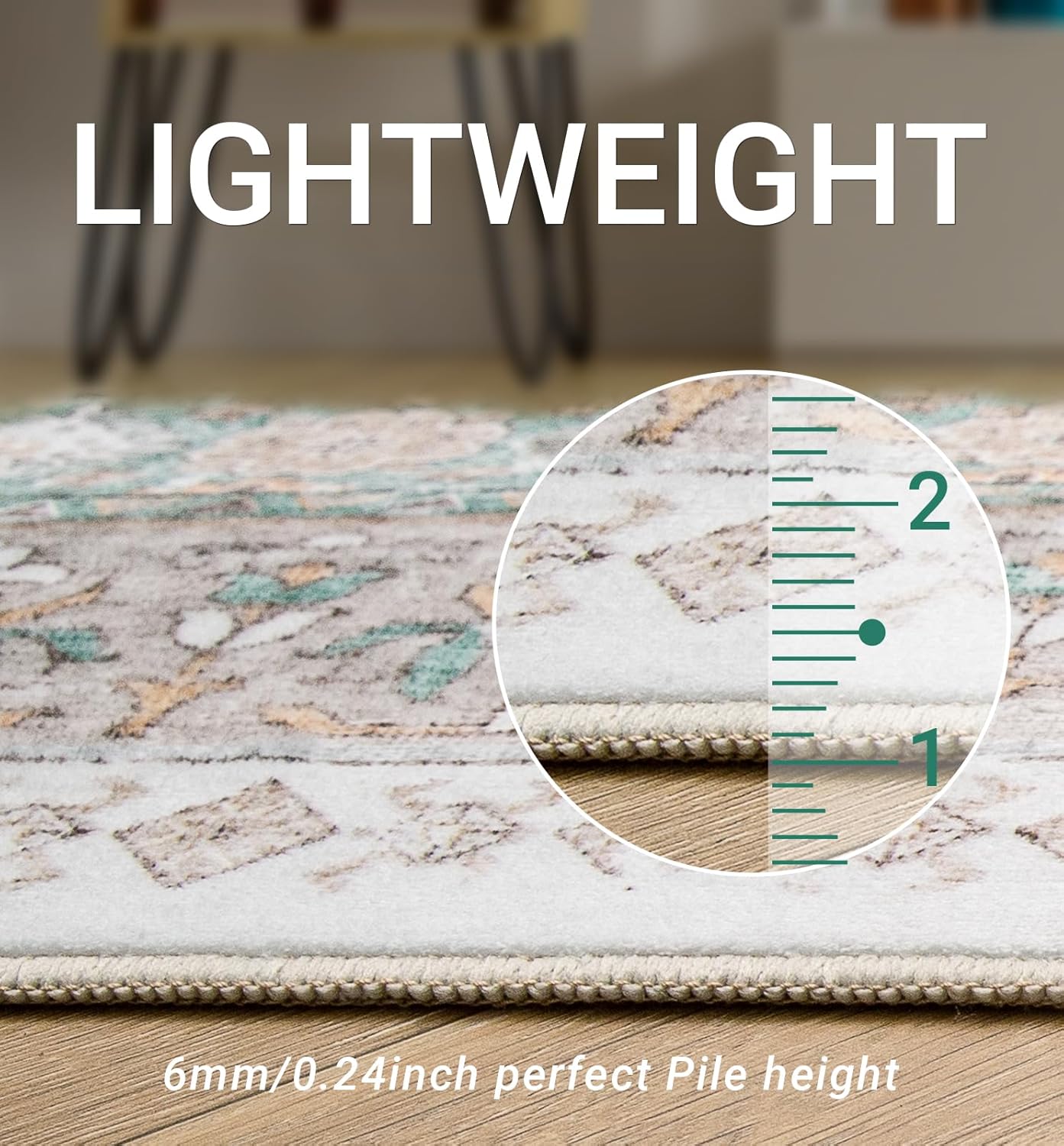 zesthome 6x9 Area Rug, Super Soft Washable Rugs for Living Room, Non-Slip Stain Resistant Vintage Rugs, Ultra-Thin Large Area Rugs (Green/Brown,6'x9')