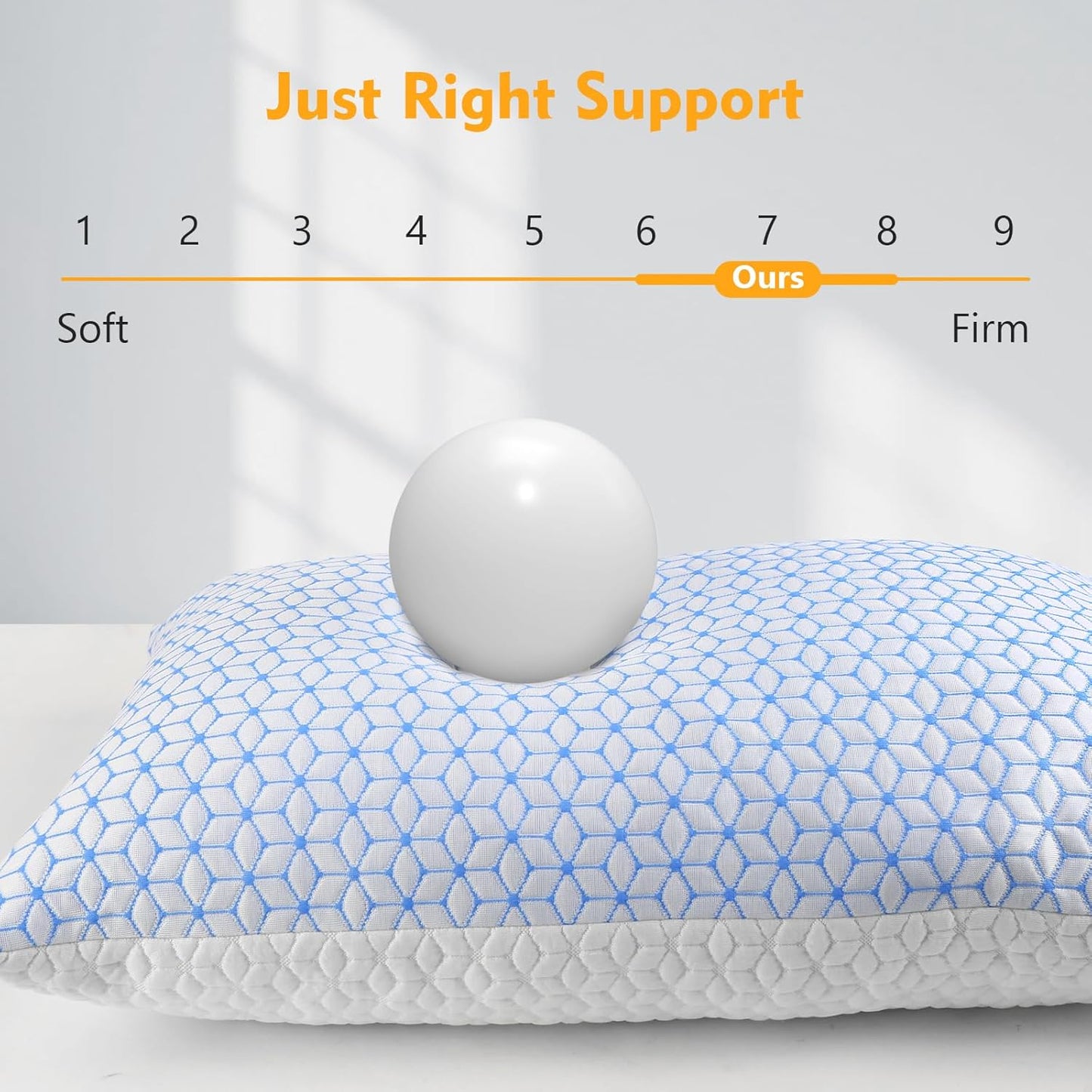 Bed Pillow Queen Size 1 Pack, Shredded Memory Foam Pillow Adjustable，Cooling Pillow Soft and Supportive for Side Back Stomach Sleepers