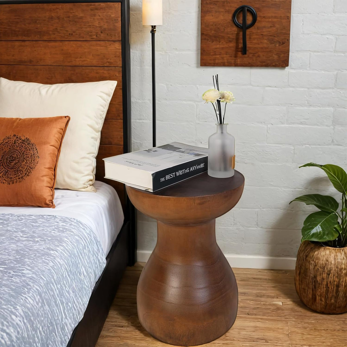TORMAYS HOME Wooden Side Table Tree Stump End Table Solid Wood Stool Natural Plant Stand Small Rustic Nightstand Handmade Accent Table for Indoor Outdoor Spaces (Brown)