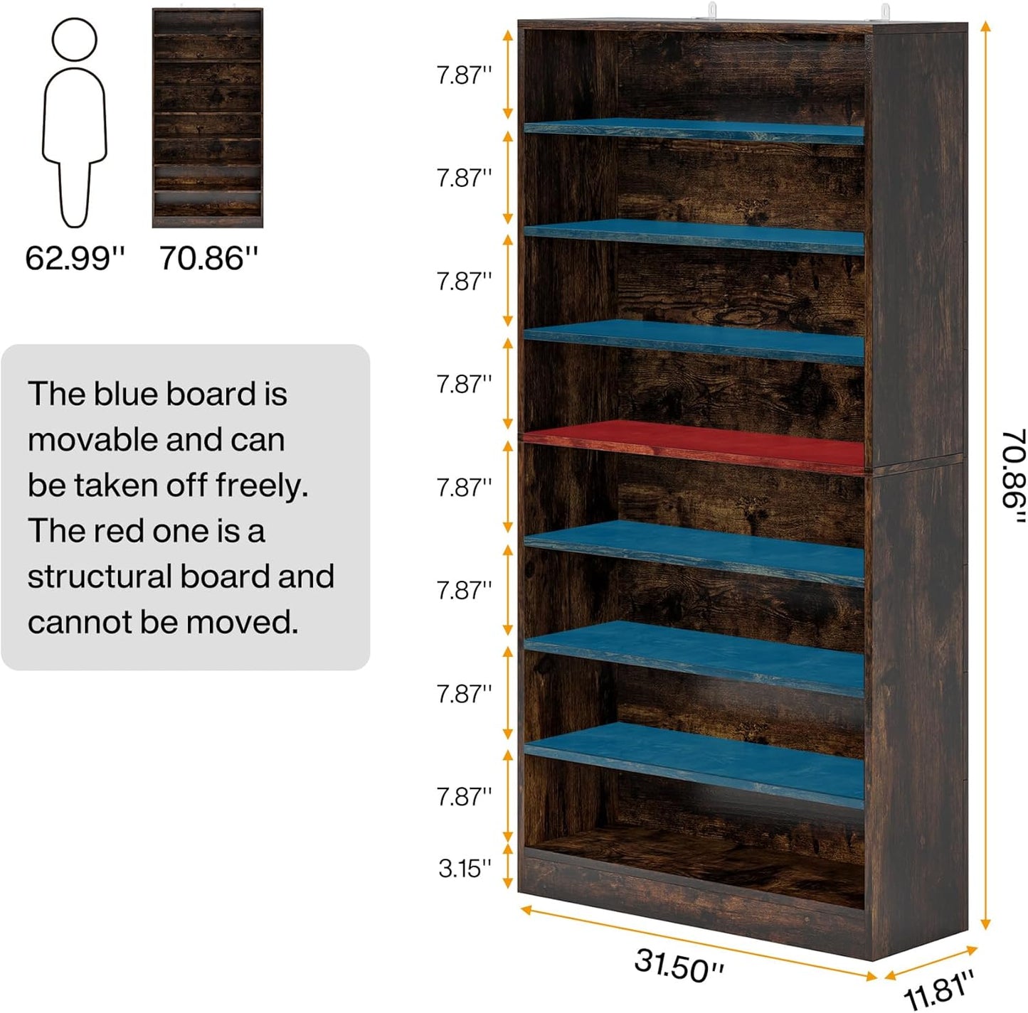 Tribesigns Tall Shoe Cabinet, 9 Tiers 40-45 Pairs Heavy Duty Wood Freestanding Shoe Storage Cabinet, 70.8'' Tall Shoe Cabinet with Open Storage for Entryway (Rustic Brown)