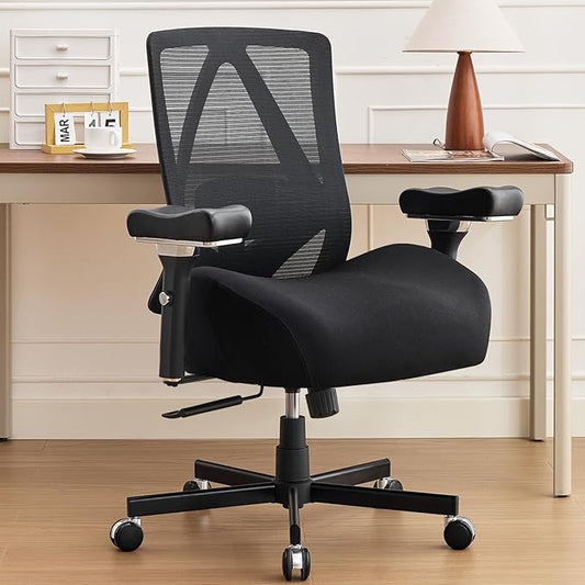Office Chair 500lbs, Ergonomic Desk Chair with W-Shaped Thick Seat Cushion & 4D Armrest, Executive Mesh Desk Chair with Adjustable Lumbar Support, Swivel Task Chairs for Home Office Gaming, Black
