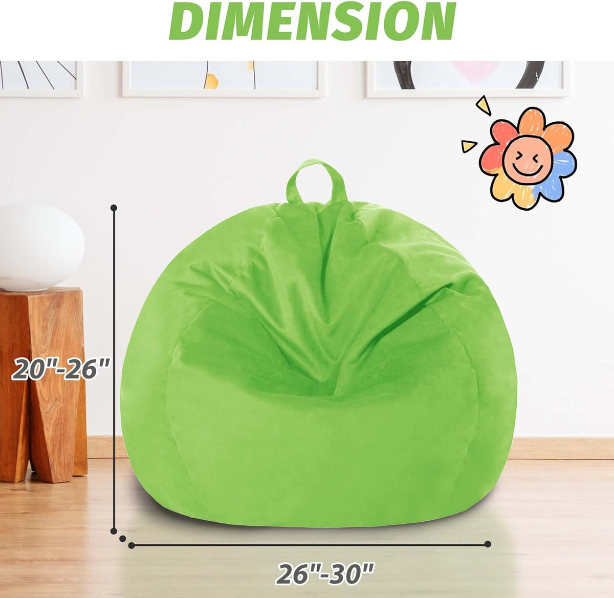 2FT Bean Bag Chair with Ultra Soft Velvet Cover Bean Bag Sofa with Memory Foam Bean Bag Chairs with Large Size Lazy Sofa for Dorm Office Living Room Bedroom Grass Green 2'