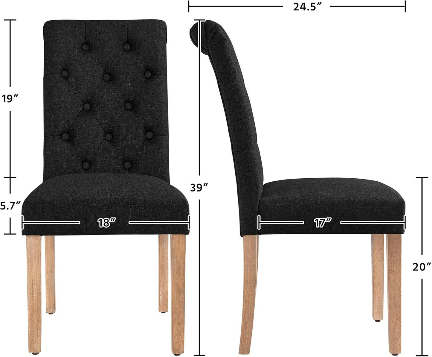 Yaheetech Dining Chairs Set of 6 Fabric Upholstered Dining Room Chairs with Button Tufted High Back and Solid Wood Legs for Kitchen/Living Room/Restaurant, Modern Style, Black