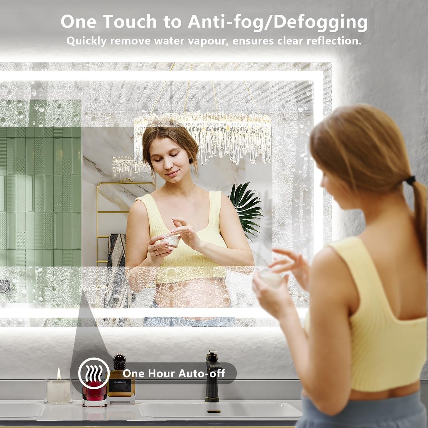 66x40 Inch LED Bathroom Mirror with Lights Front and Backlit Lighted Vanity Mirror for Bathroom Wall with 3 Colors Dimmable Anti-Fog Memory Shatter-Proof IP54 Waterproof Horizontal/Vertical