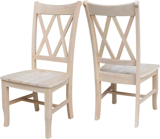 IC International Concepts, Set of 2 Double X-Back Dining Chairs, Armless, Real Wood, Kitchen/Dining/Accent, 19.9"W x 22"D x 41.3"H, 225 Lbs Wt. Capacity, DIY, Paint/Stain In Any Color, Unfinished