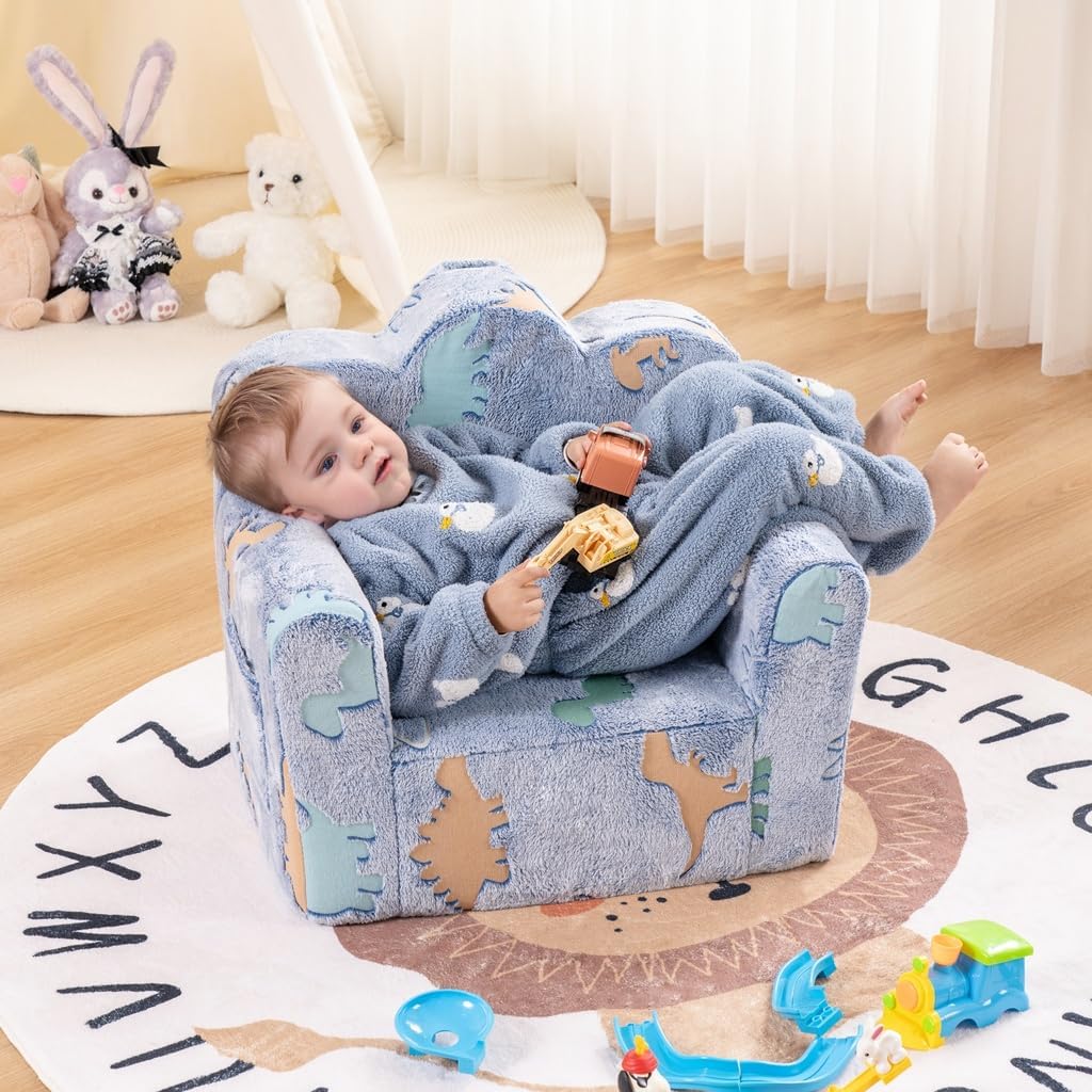 Tiita Kids Couch Plush Toddler Chair, Cloud-Like Glow in The Dark Kids Sofa Toddler Reading Chair with Washable Cover Carrying Handle, Convertible Children Sofa Chair for Girls and Boys
