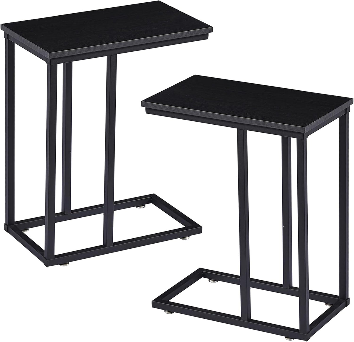 VECELO C Shaped End Side Table for Sofa Couch and Bed Snack TV Tray for Living Room Bedroom, 2 Set, Black