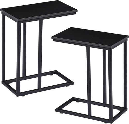 VECELO C Shaped End Side Table for Sofa Couch and Bed Snack TV Tray for Living Room Bedroom, 2 Set, Black