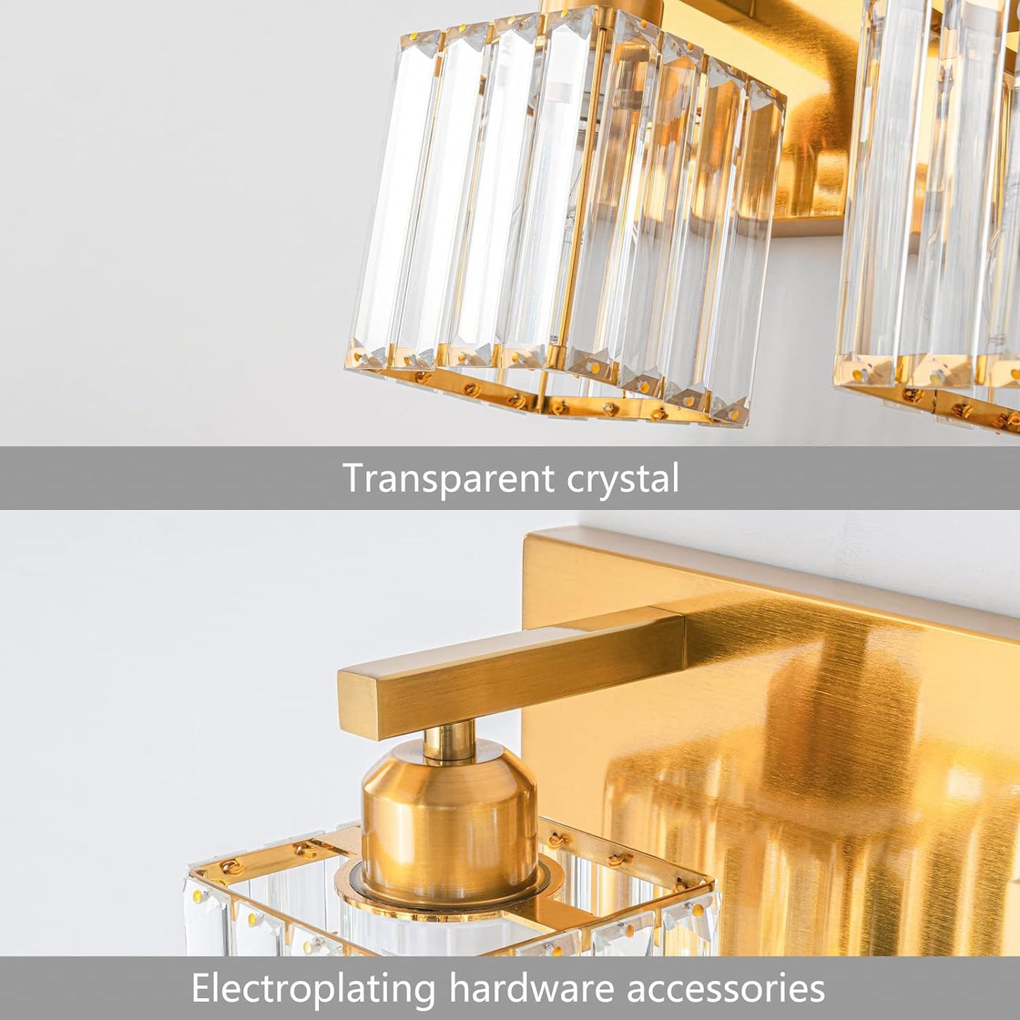 Modern Bathroom Vanity Light 3-Lights Gold Crystal Bathroom Wall Light Vanity Light Fixtures，20.47-inch Modern Minimalist Design