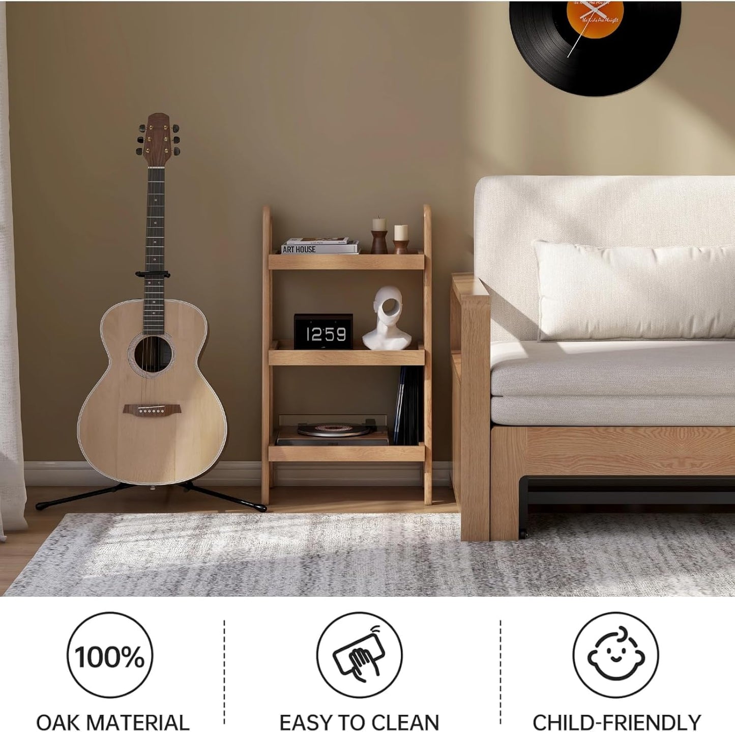 100% Solid Oak 3 Tier Ladder Shelf, Small Bookshelf, Ladder Bookshelf, Bookcase with Stable Frame, Small Table for Living Room Bedroom(Natural, 12.6" L x 17.72" W x 31.5" H)