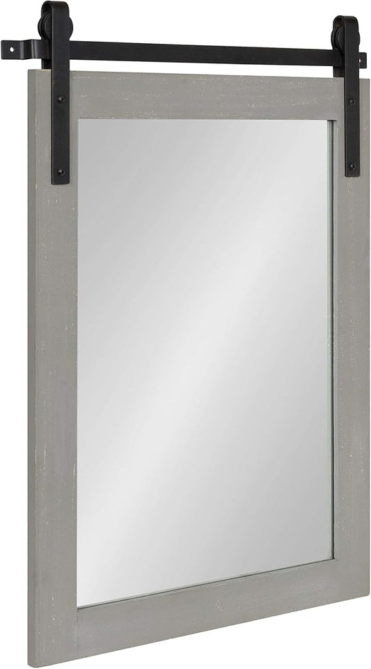 Kate and Laurel Cates Farmhouse Wood Framed Wall Mirror, 18 x 26, Gray, Barn Door-Inspired Rustic Mirrors for Wall
