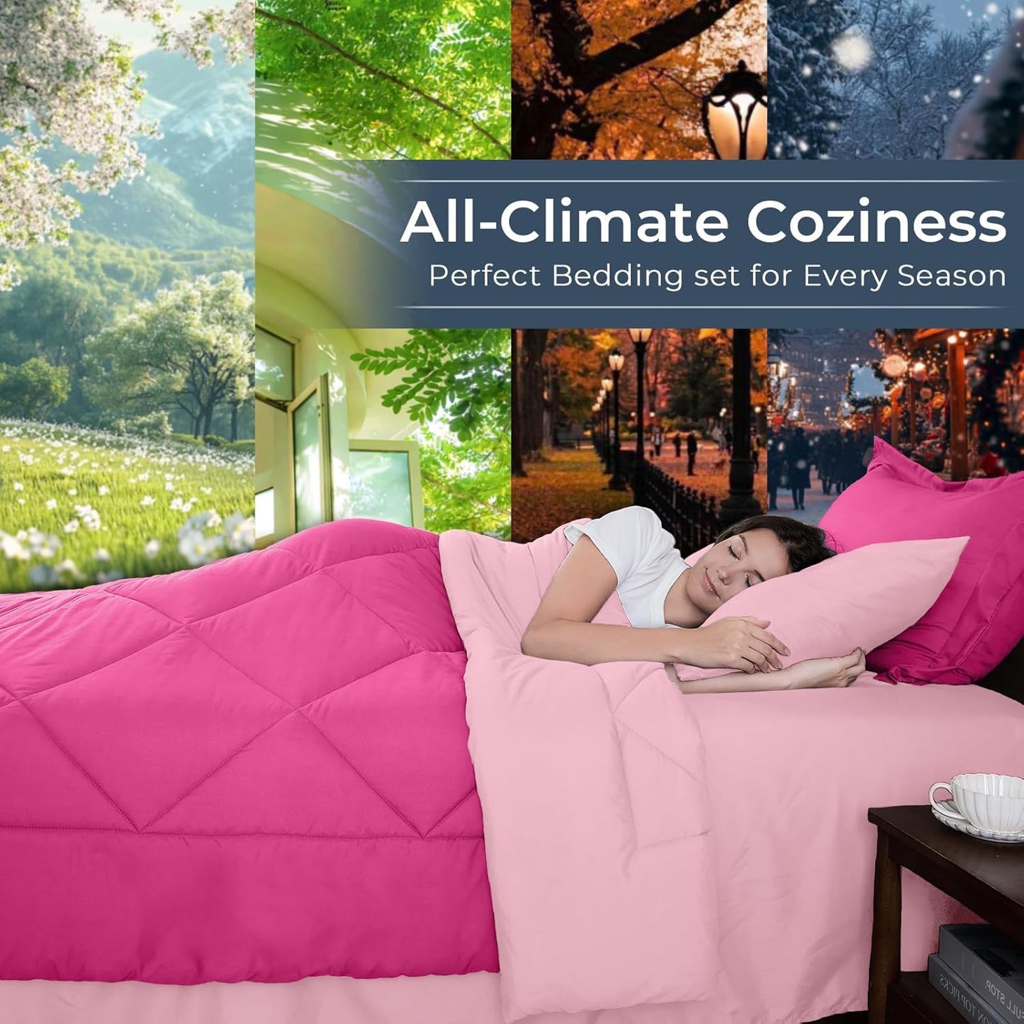 HEVUMYI Hot Pink & Baby Pink Twin-XL Comforter Set - 5-Piece All Season Bed in a Bag Twin-XL, Ultra Soft Bedding Set with Comforter, Flat Sheet, Fitted Sheet, Pillowcases, Pillow Shams