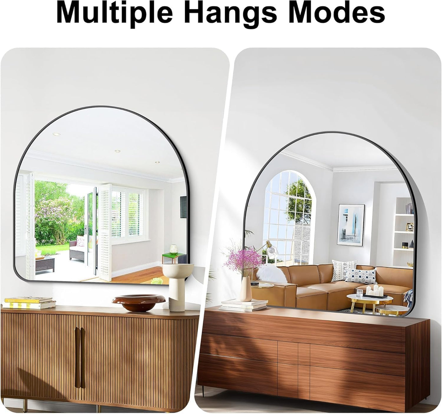 Arched Bathroom Mirror, 30"x30" Black Arched Mirror for Bathroom, Wall Mounted Mirror, Gold Vanity Wall Mirror Metal Frame for Bedroom, Entryway, Living Room, Vertically Hanging