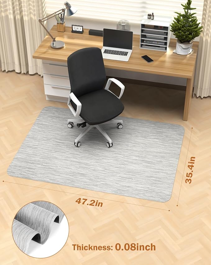Blvornl Office Chair Mat for Hardwood Floor, 35.4"*47.2" Desk Computer Chair Mat for Hard Wood, Large Anti-Slip Hard Floor Protector, PVC Mat Desk Rug for Office and Home Silver Grey