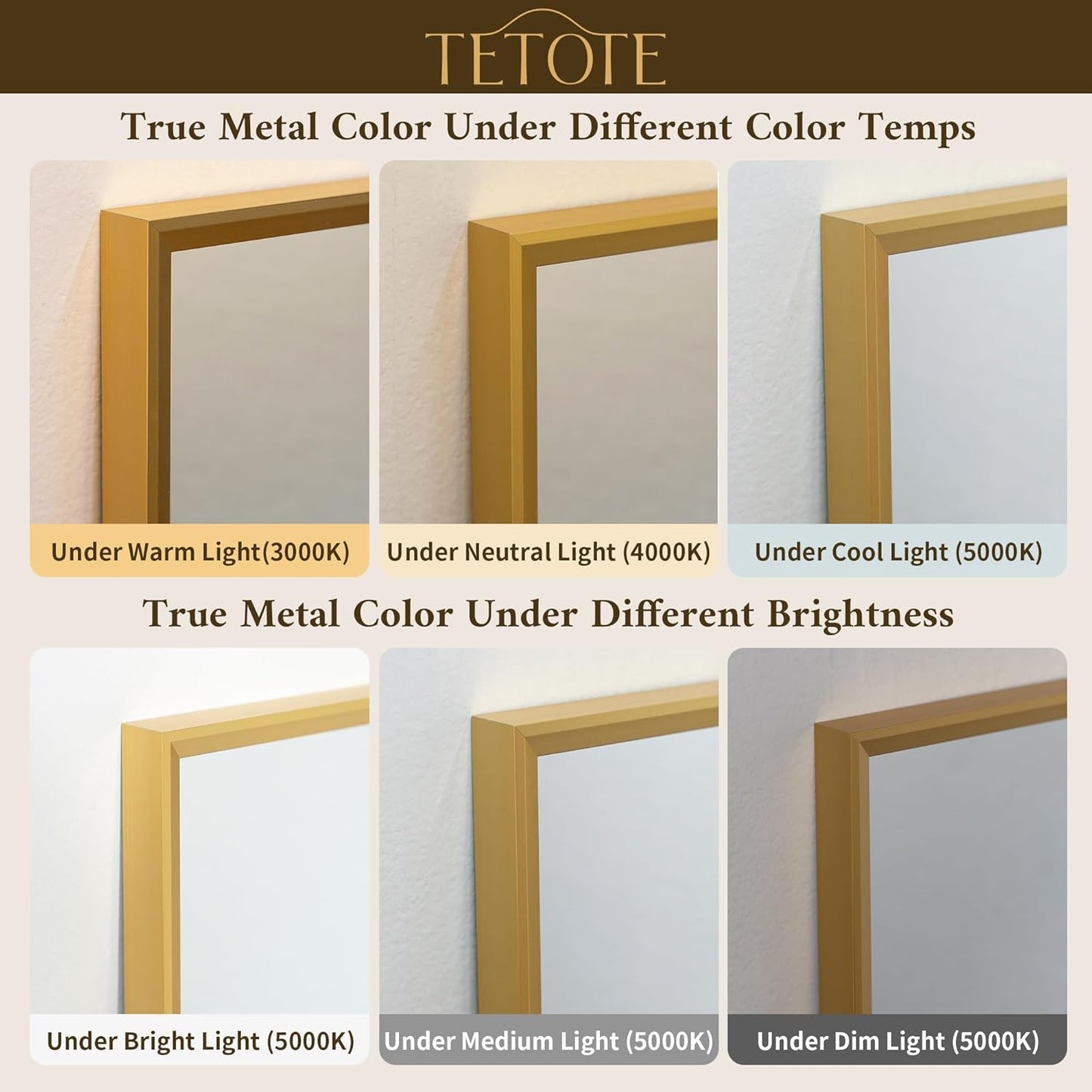 TETOTE Brushed Gold Frame Mirror for Bathroom Wall 42" x 36" Brushed Brass Beveled Rectangle Bathroom Vanity Mirror for Over Sink, Bedroom, Entryway, Living Room, Tempered Glass, Stronger Frame